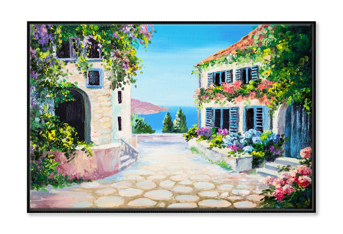 House Near The Sea Oil Painting Limited Edition High Quality Print Canvas Box Framed Black