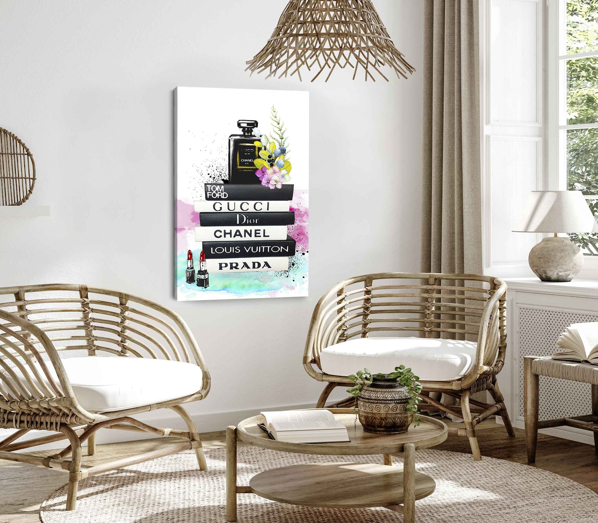 Bella Home Luxury Flower Perfume Bottle Fashion Books Print Canvas Ready to hang