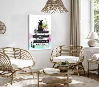 Bella Home Luxury Flower Perfume Bottle Fashion Books Print Canvas Ready to hang