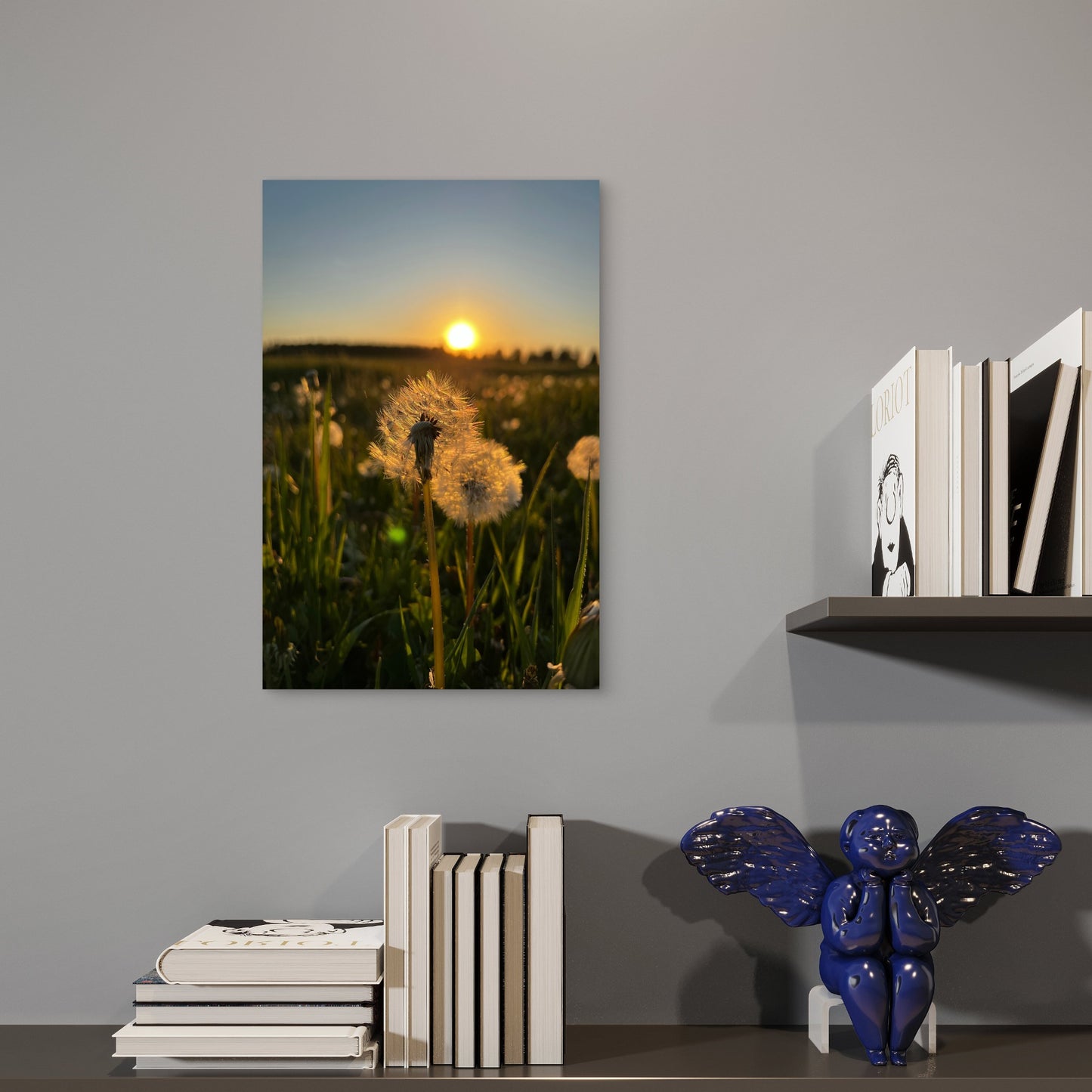 Dandelion Flower Fused With Sunset 60x90cm Metal Print Ready to Hang - Bella Home Decor