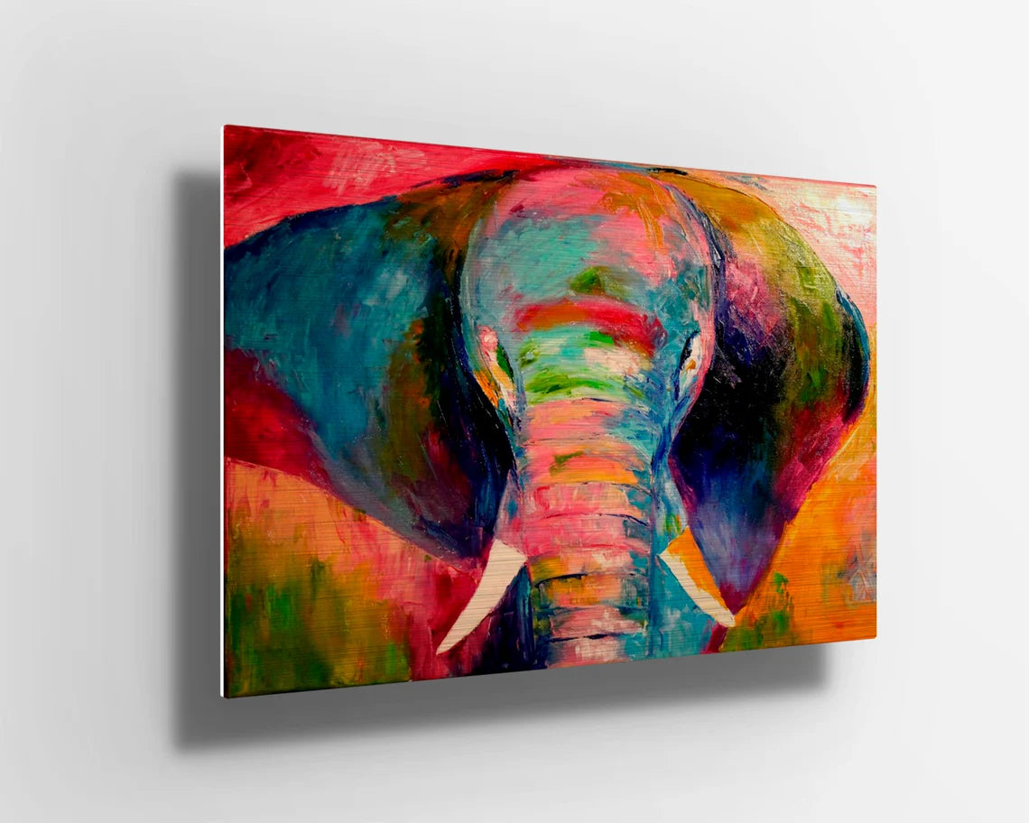 Elephant Oil Painting UV Direct Aluminum Print Australian Made Quality