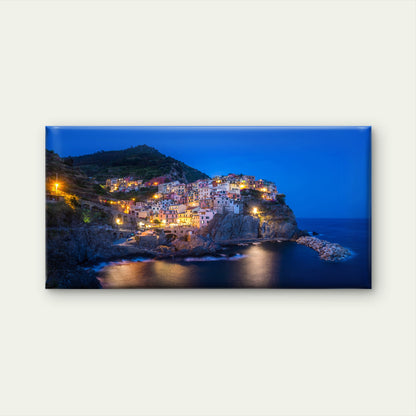 Lights Manarola Village Cinque Terre Italy Wall Art Canvas Office Home Room Framed 120x60cm