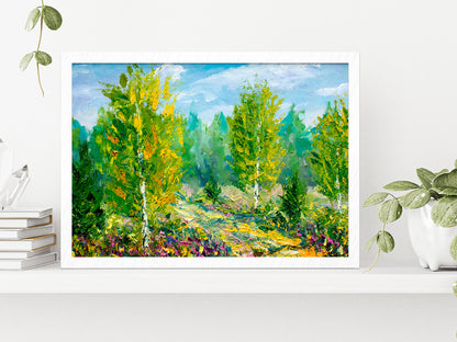 Green Trees & Bright Nature Summer Landscape Glass Framed Wall Art, Ready to Hang Quality Print Without White Border White