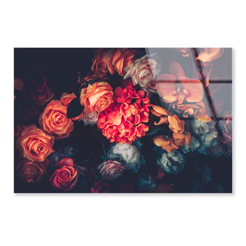 Artificial Flowers Wall for Background in Vintage Style Acrylic Glass Print Tempered Glass Wall Art 100% Made in Australia Ready to Hang - Bella Home Decor