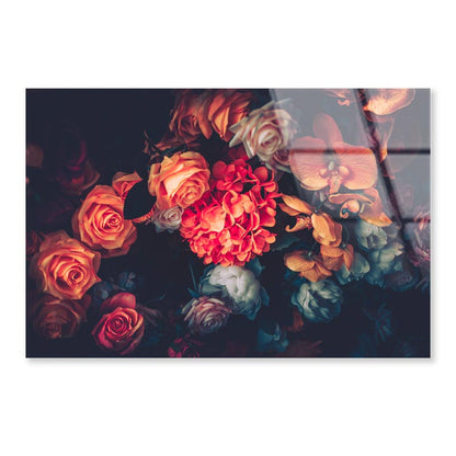 Artificial Flowers Wall for Background in Vintage Style Acrylic Glass Print Tempered Glass Wall Art 100% Made in Australia Ready to Hang - Bella Home Decor
