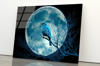 Bird, the Moon, and a Blue Night Acrylic Glass Print Tempered Glass Wall Art 100% Made in Australia Ready to Hang - Bella Home Decor