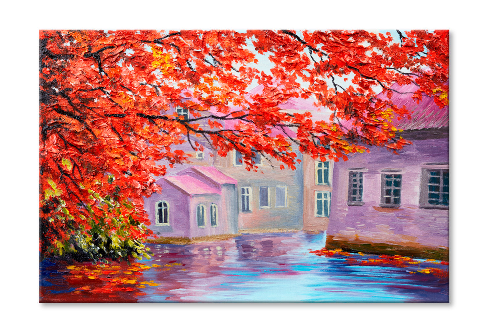 Colorful Autumn Trees, Impressionism Art Oil Painting Limited Edition High Quality Print Stretched Canvas None