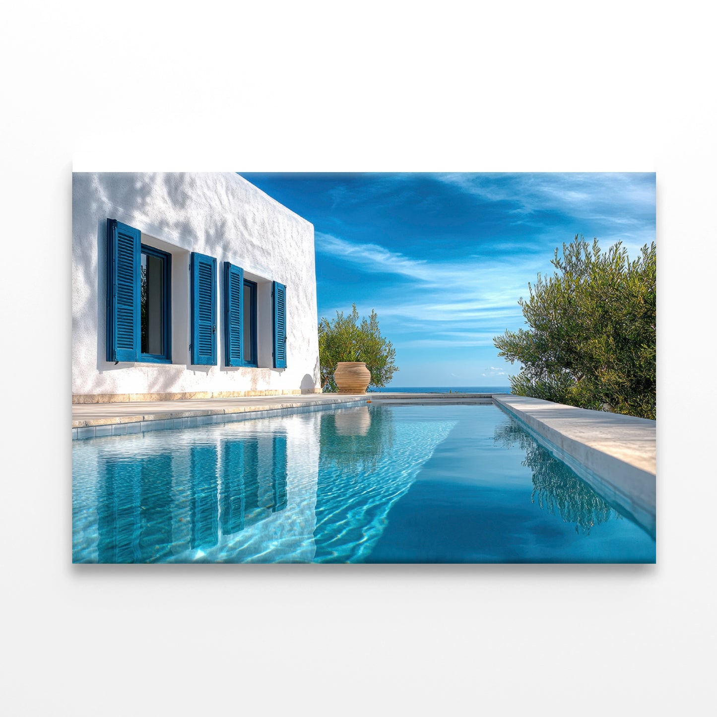 Swimming Pool with a House, Trees, Sky Print 100% Australian Made - Bella Home Decor