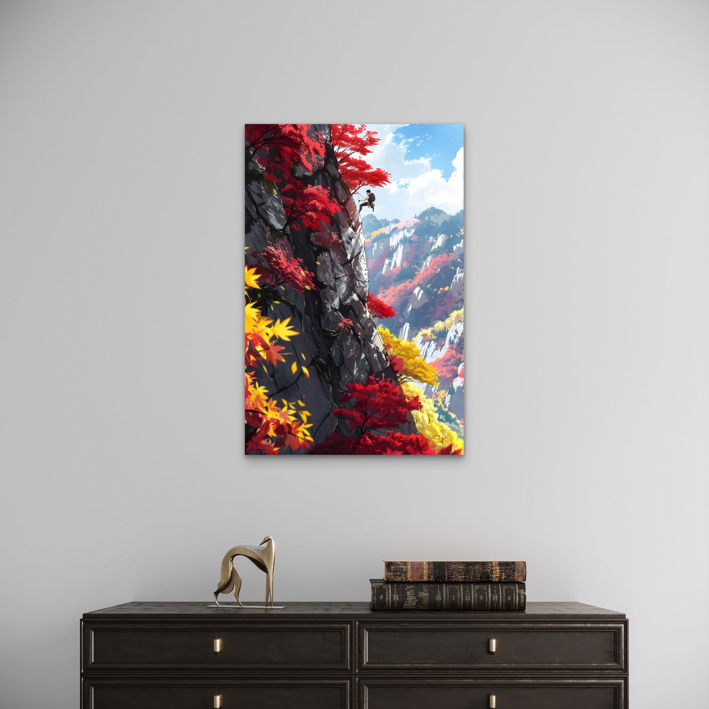 Rock Climber Autumn Mountain 60x90cm Metal Print Ready to Hang