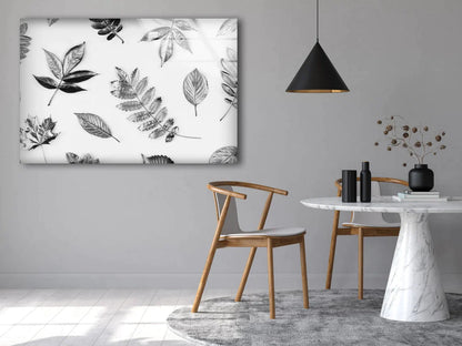B&W Leaves Pattern UV Direct Aluminum Print Australian Made Quality