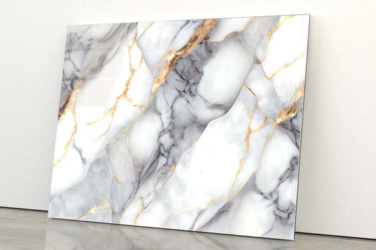 White Marble with Gold Acrylic Glass Print Tempered Glass Wall Art 100% Made in Australia Ready to Hang