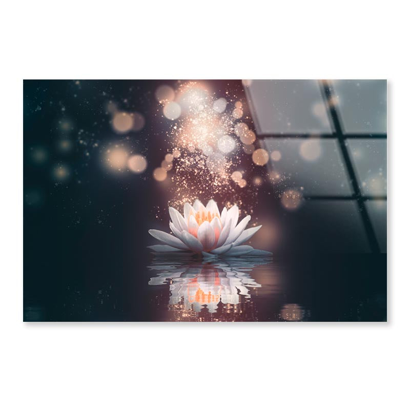 White Flower Floating in The Water with Sparkles Acrylic Glass Print Tempered Glass Wall Art 100% Made in Australia Ready to Hang