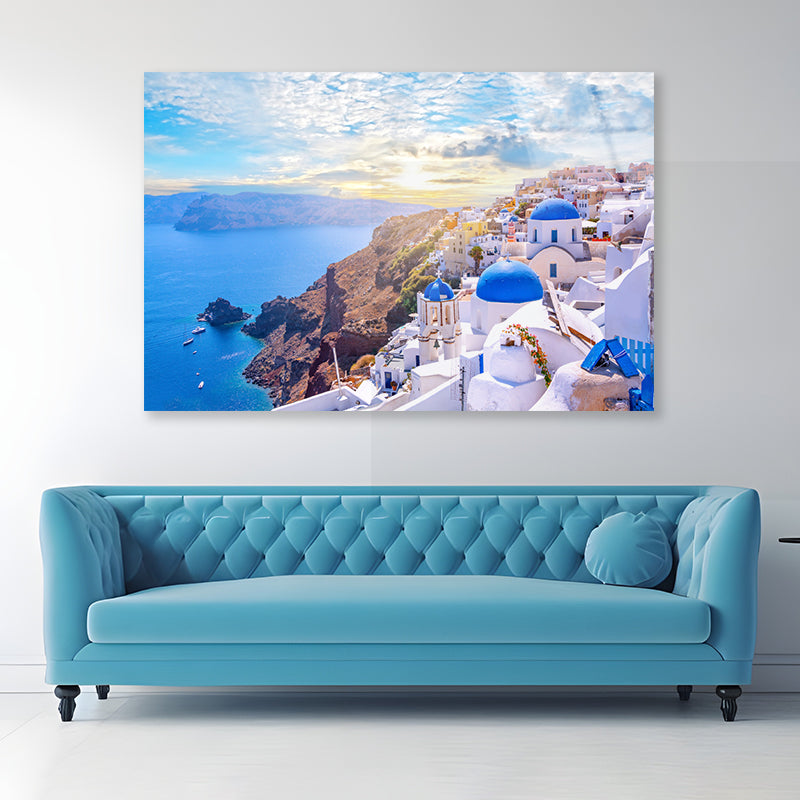 Sunrise In Oia Santorini Greece Acrylic Glass Print Tempered Glass Wall Art 100% Made in Australia Ready to Hang - Bella Home Decor