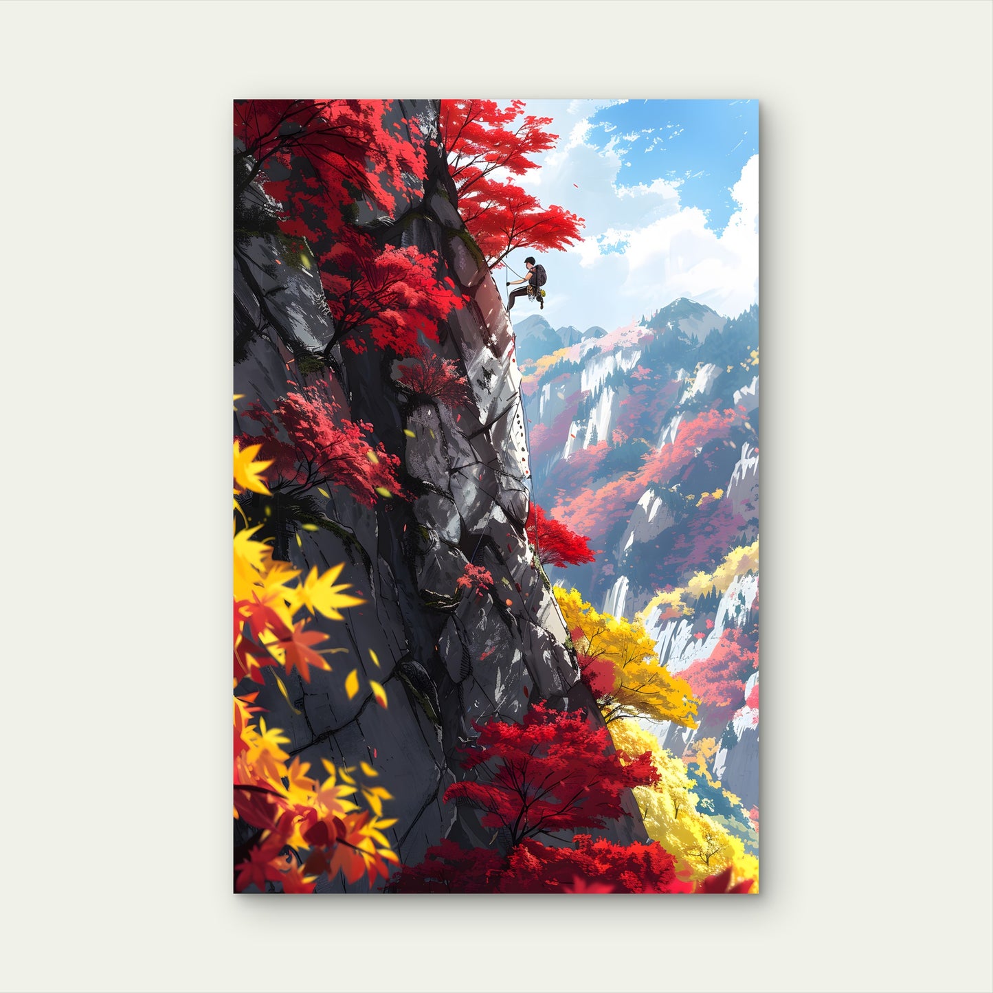 Rock Climber Autumn Mountain 60x90cm Metal Print Ready to Hang