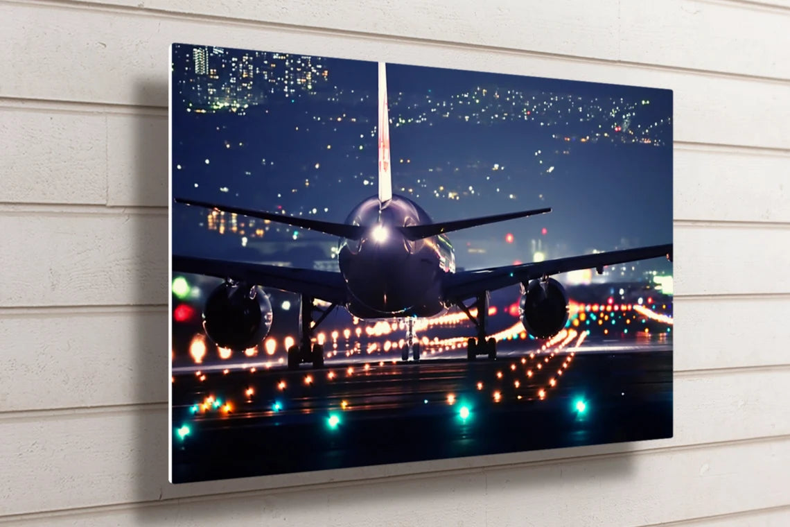 Aircraft Night Flight View UV Direct Aluminum Print Australian Made Quality