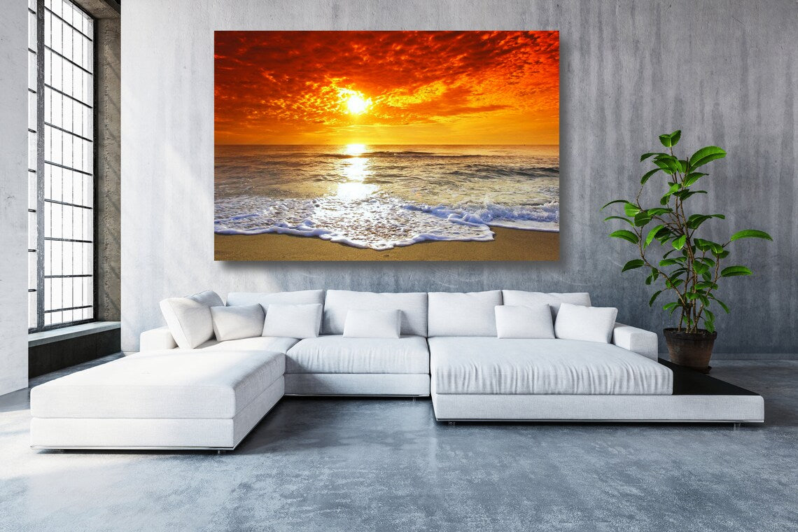 Ocean Beach Sunset Acrylic Glass Print Tempered Glass Wall Art 100% Made in Australia Ready to Hang