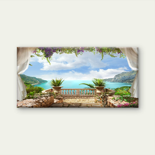 Italy Amalfi Terrace View Wall Art Canvas Office Home Room Framed 120x60cm
