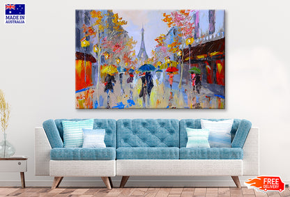 Oil Painting of People in Eiffel Tower Street France Wall Art Limited Edition High Quality Print