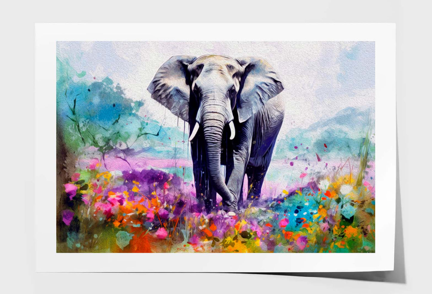 Elephant & Colorful Flower Oil Painting Wall Art Limited Edition High Quality Print