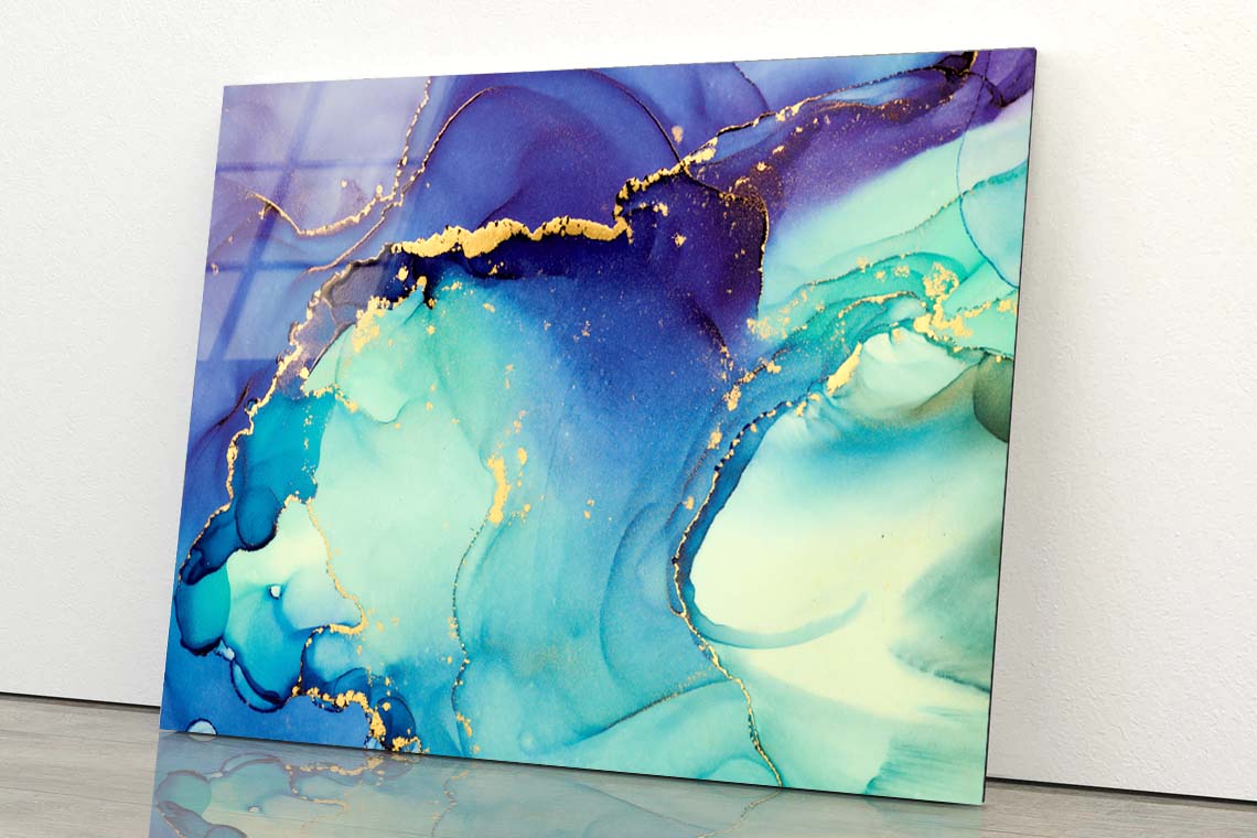 Blue Mixing Alcohol Ink Acrylic Glass Print Tempered Glass Wall Art 100% Made in Australia Ready to Hang