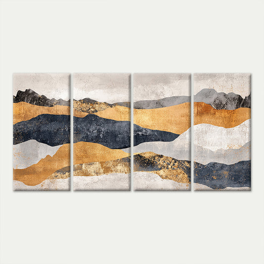 4pcs Textured Metallic Gold Foil Blue Peak Ridge Wall Art Canvas Framed 45x80cm - High Quality Print 100% Australian Made Wall Canvas Ready to Hang