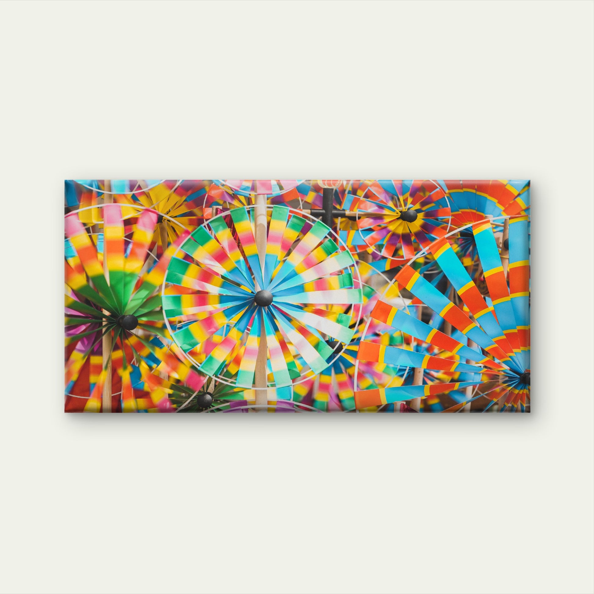 Rainbow Wind Spinner Pinwheels Wall Art Canvas Office Home Room Framed 120x60cm - Bella Home Decor