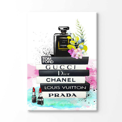 Bella Home Luxury Flower Perfume Bottle Fashion Books Print Canvas Ready to hang