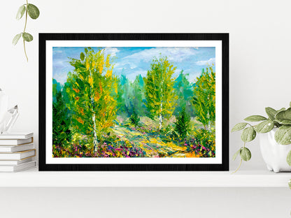 Green Trees & Bright Nature Summer Landscape Glass Framed Wall Art, Ready to Hang Quality Print With White Border Black