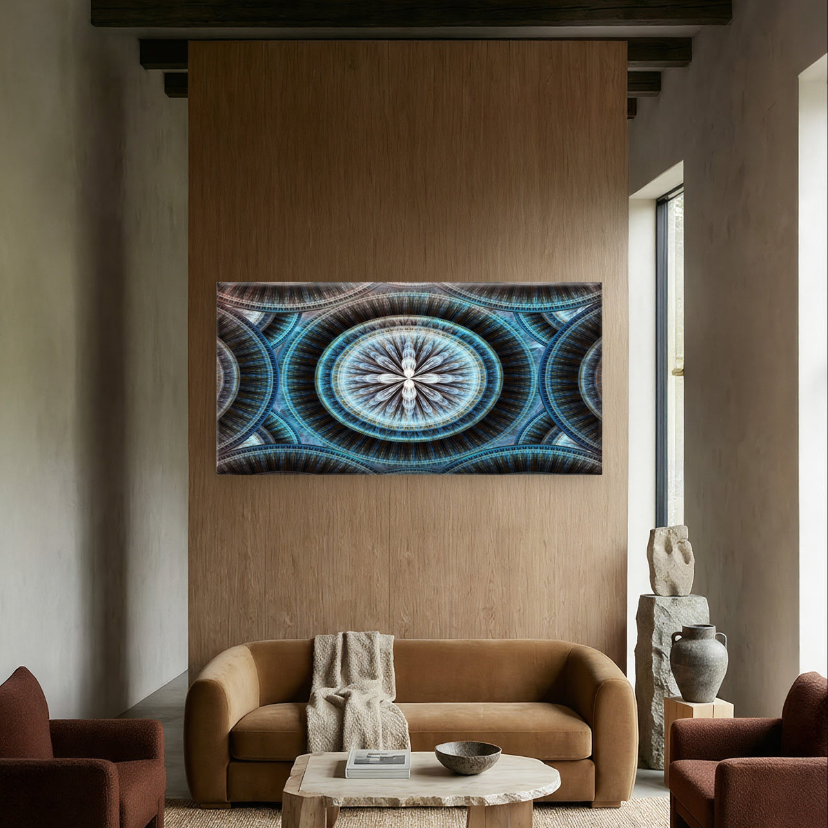 3D Fractal Geometric Mandala Pattern Wall Art Canvas Office Home Framed 120x60cm