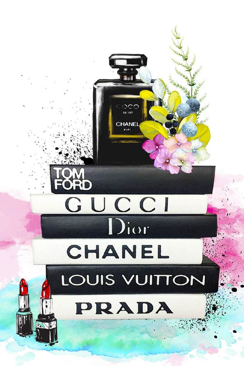 Bella Home Luxury Flower Perfume Bottle Fashion Books Print Canvas Ready to hang