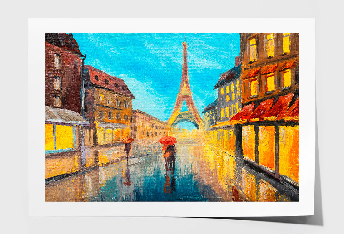 Eiffel Tower & Couple In A Street Oil Painting Wall Art Limited Edition High Quality Print Unframed Roll Canvas None