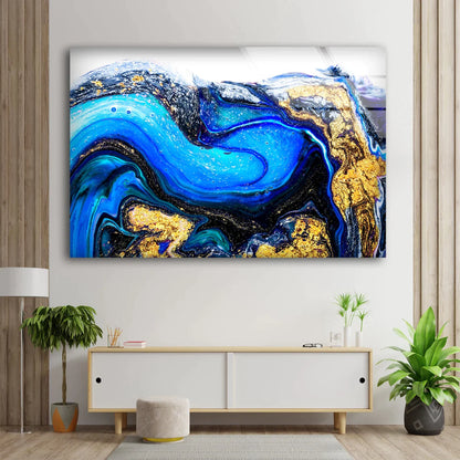 Blue Grey Gold Abstract UV Direct Aluminum Print Australian Made Quality