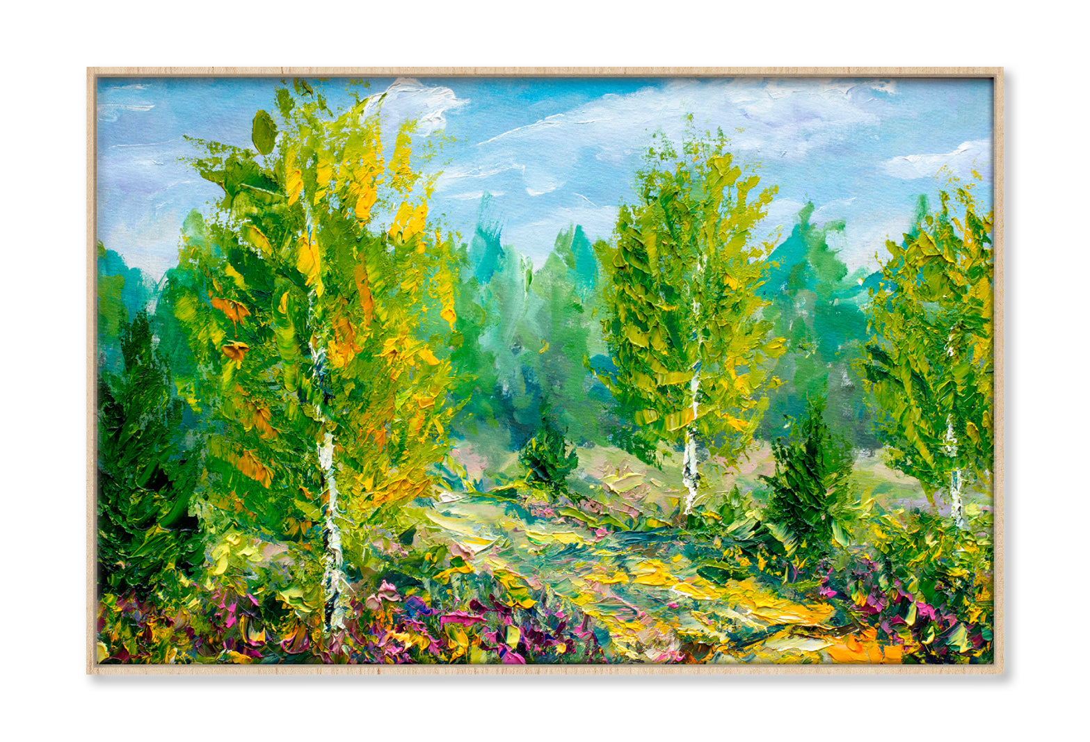 Green Trees & Bright Nature Summer Landscape Oil Painting Limited Edition High Quality Print Canvas Box Framed Natural