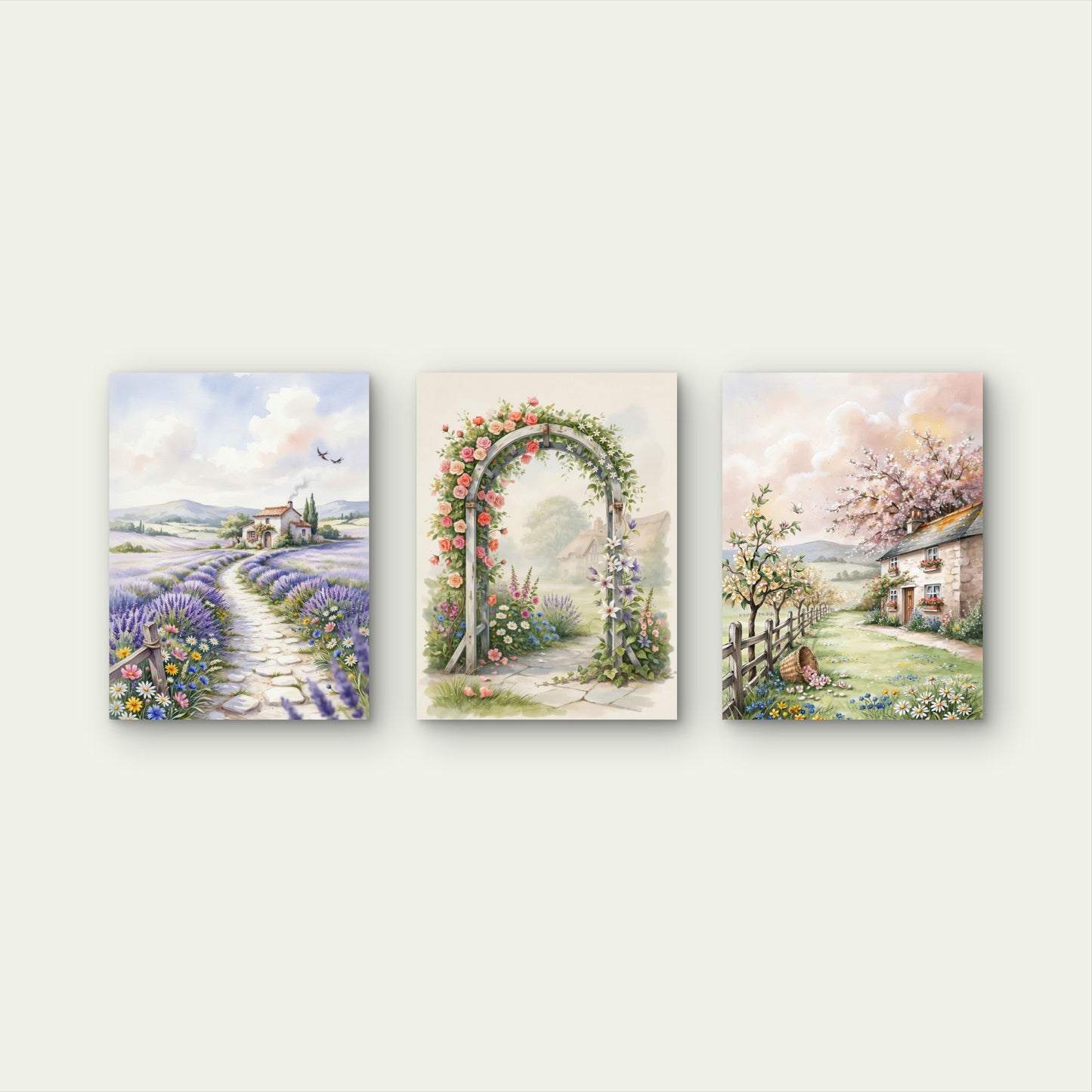 3pcs Spring Blossom House Floral Garden Painting Wall Art Set Canvas Framed 40x60cm - High Quality Print 100% Australian Made Wall Canvas Ready to Hang