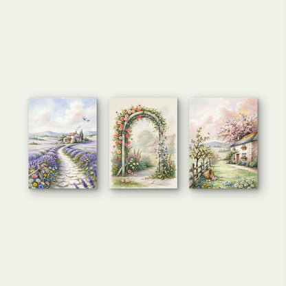 3pcs Spring Blossom House Floral Garden Painting Wall Art Set Canvas Framed 40x60cm - High Quality Print 100% Australian Made Wall Canvas Ready to Hang
