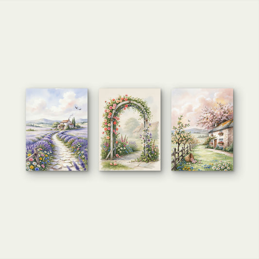 3pcs Spring Blossom House Floral Garden Painting Wall Art Set Canvas Framed 40x60cm - High Quality Print 100% Australian Made Wall Canvas Ready to Hang