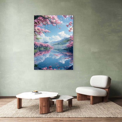 Lake Kawaguchi Sakura Mountains 40x60cm Metal Print Ready to Hang