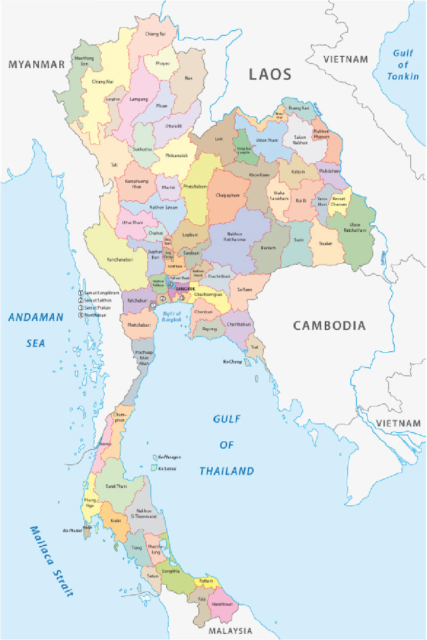 Thailand Administrative Map Home Decor Premium Quality Poster Print Choose Your Sizes