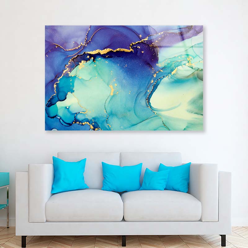 Blue Mixing Alcohol Ink Acrylic Glass Print Tempered Glass Wall Art 100% Made in Australia Ready to Hang