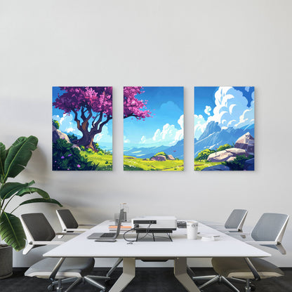 3pcs Landscape With Mountains Trees Metal Print Ready to Hang Art
