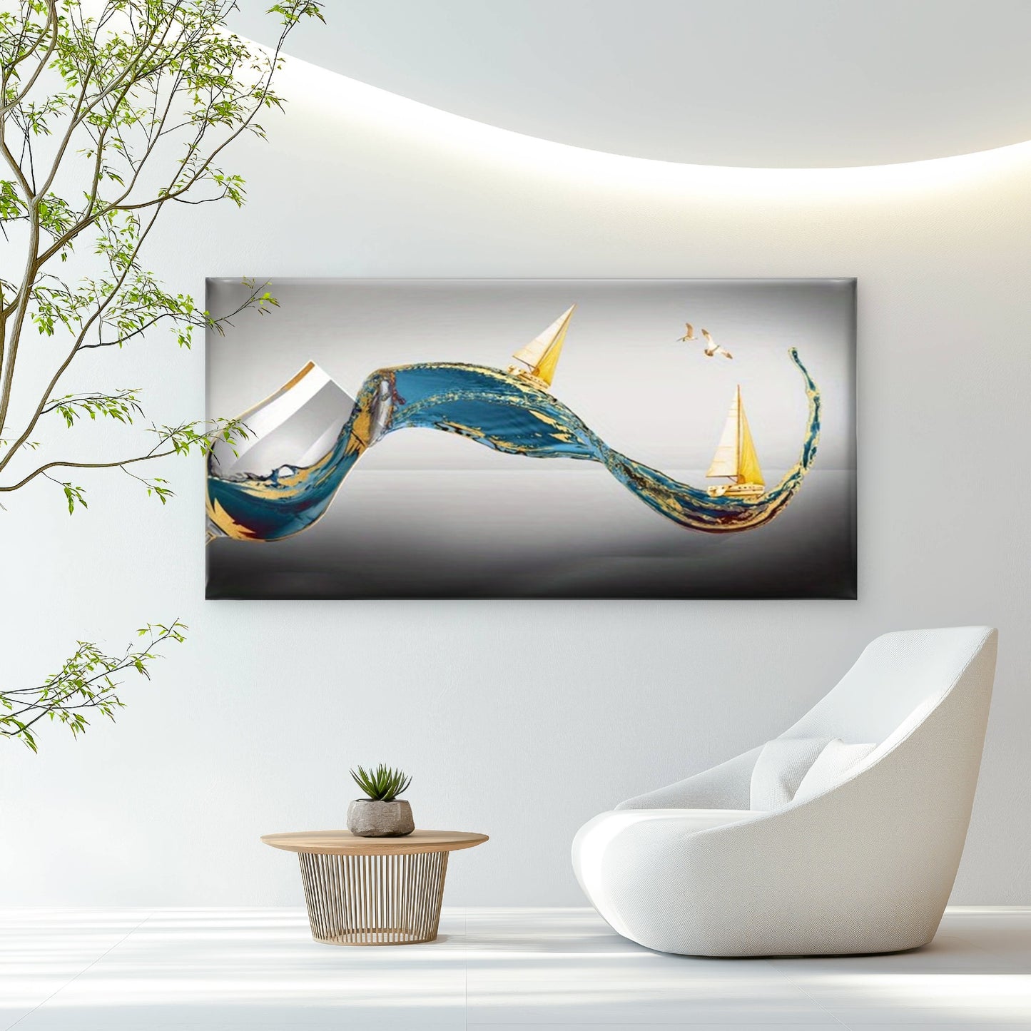 Modern Ocean Wave Wall Art Canvas Office Home Room Framed 120x60cm