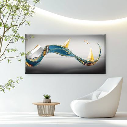Modern Ocean Wave Wall Art Canvas Office Home Room Framed 120x60cm