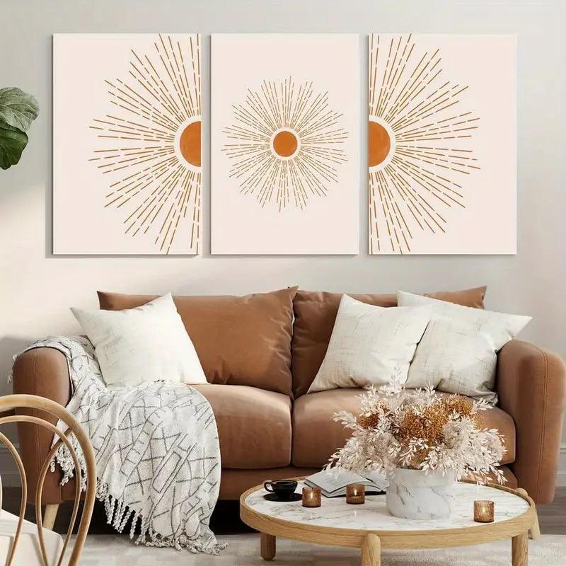 3pcs Modern Sun Lines Decoration Metal Print Ready to Hang Art