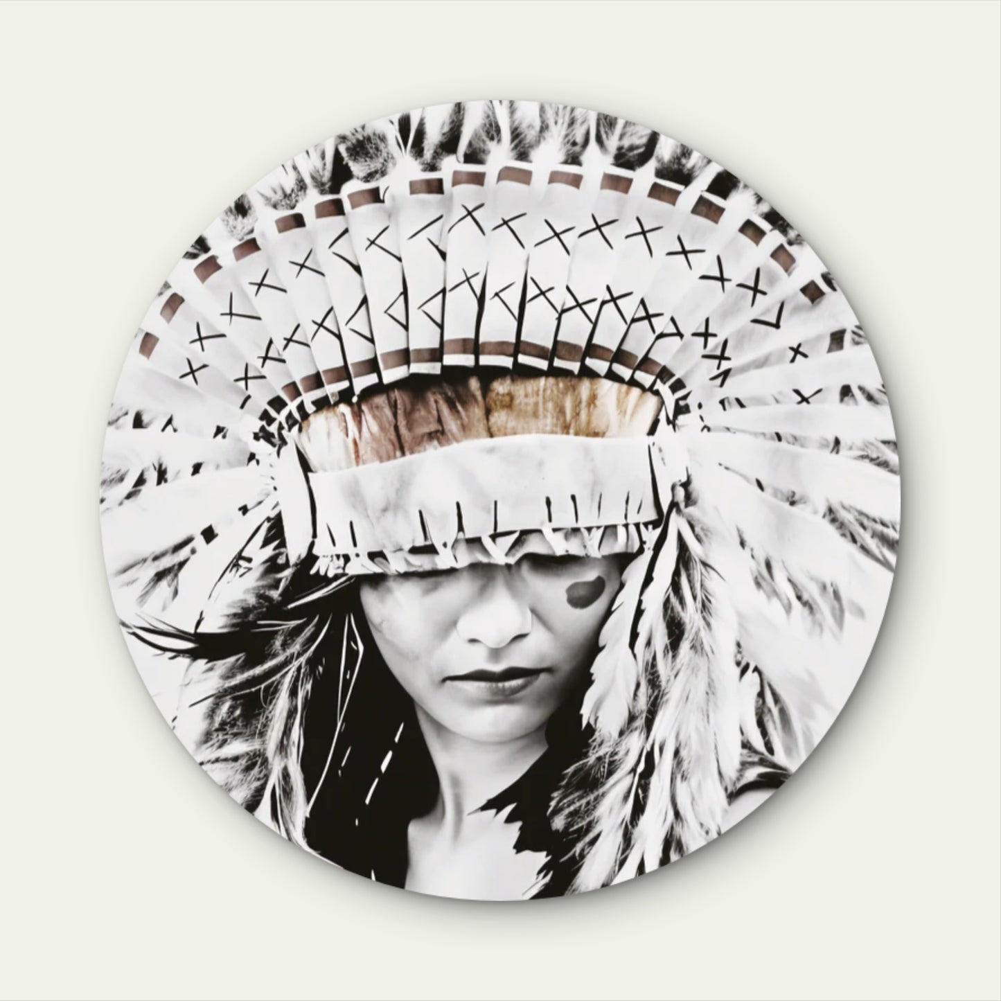 Red Indian Woman Headdress Neutral Color Acrylic Glass Rounded Print Tempered Glass Wall Art 100% Made in Australia Ready to Hang