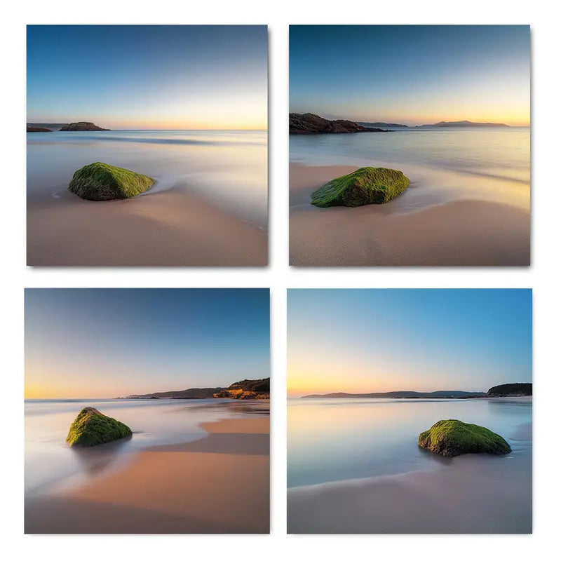 4pcs Serene Beach Sunrise Sunse HK   Wall Art Canvas Framed