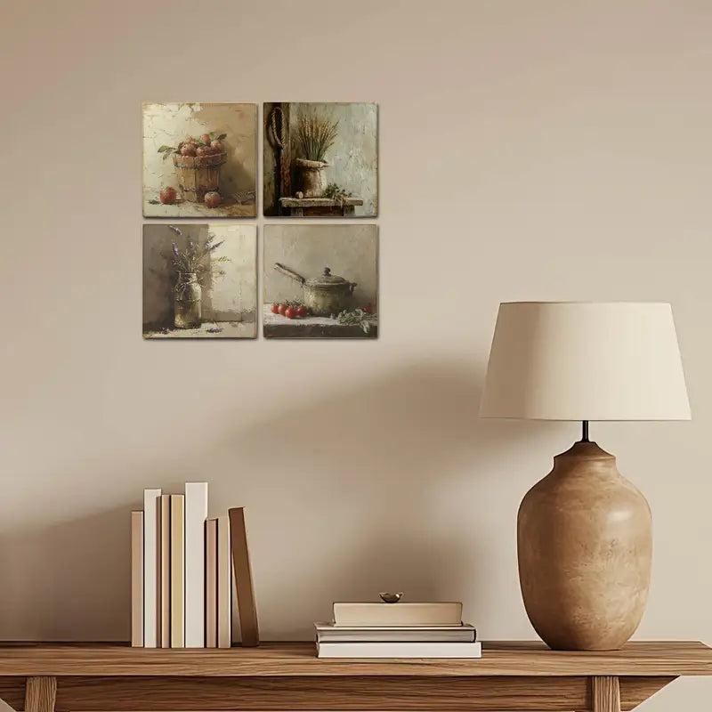 4pcs Plaque Kitchen Wall Art Canvas Framed