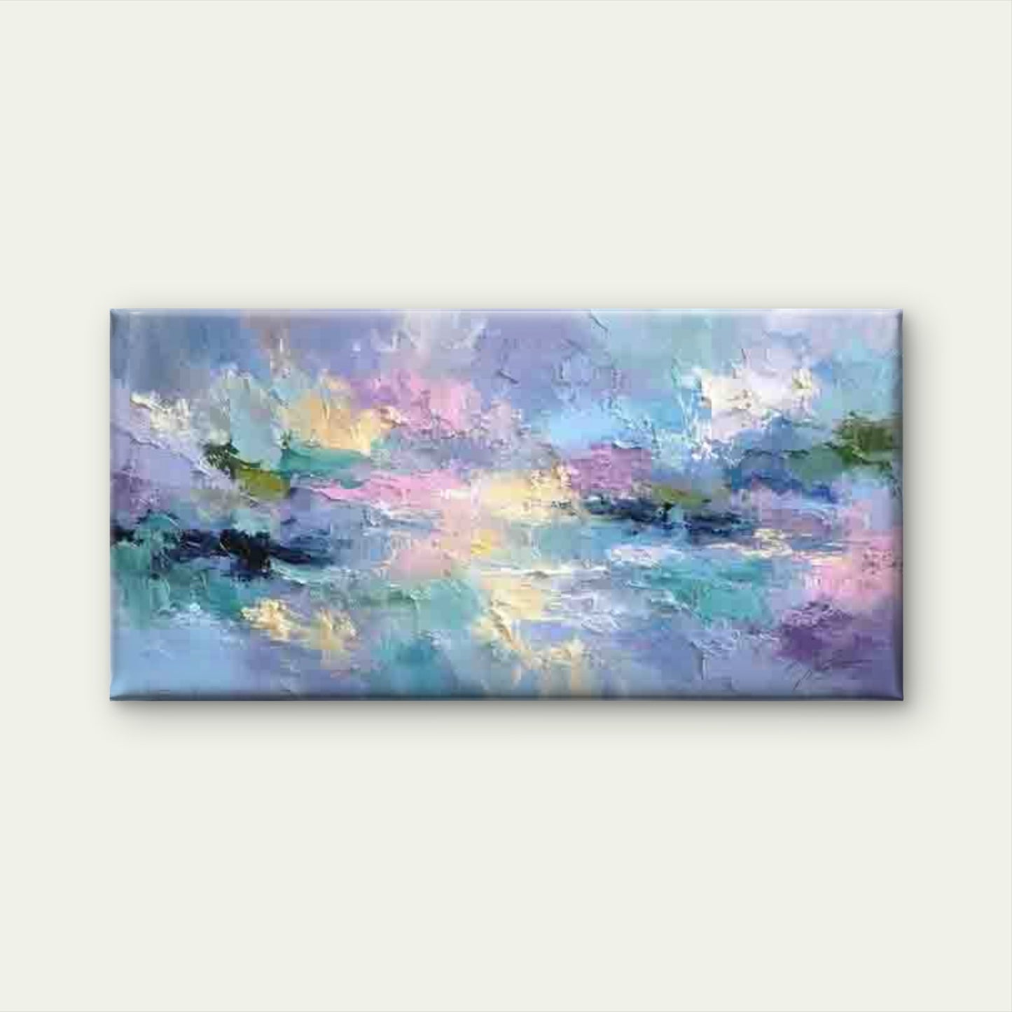 Pastel Pink & Blue Abstract Wall Art Canvas Office Home Room Framed 120x60cm