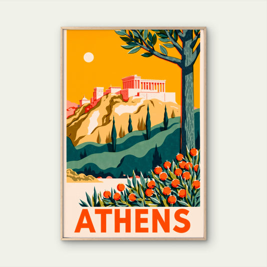 Athens Greece Acropolis Vintage Travel Poster Print Wall Art