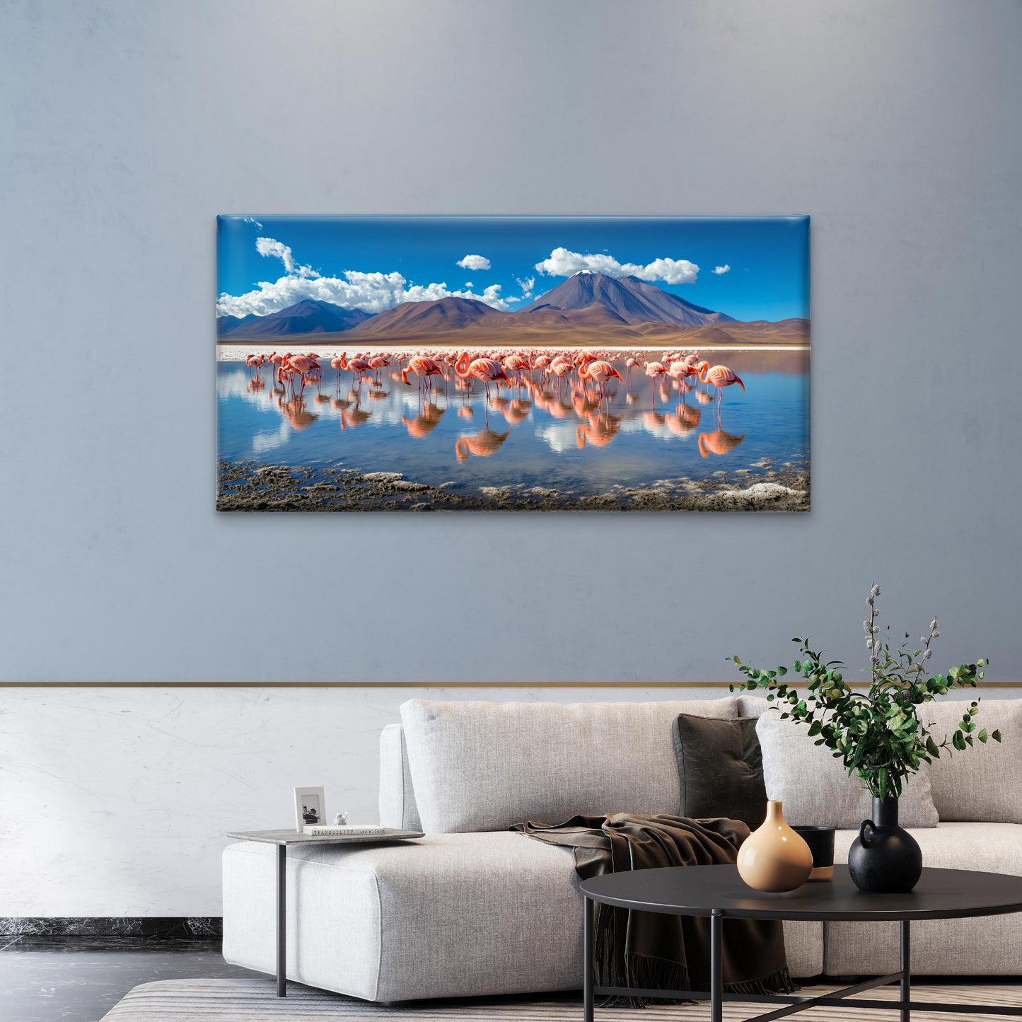 Wild Flamingo Herd Salt Lagoon Wall Art Canvas Office Home Room Framed 120x60cm