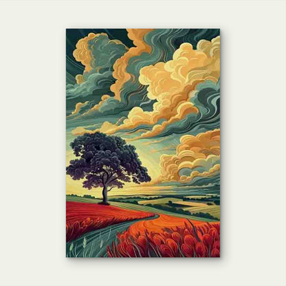 Swirling Clouds Tree Scenery 60x90cm Metal Print Ready to Hang
